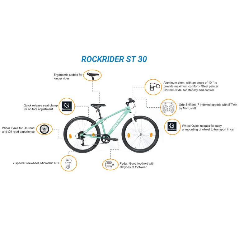 Mountain Bike ST30 26 inch 7 speed - Green White