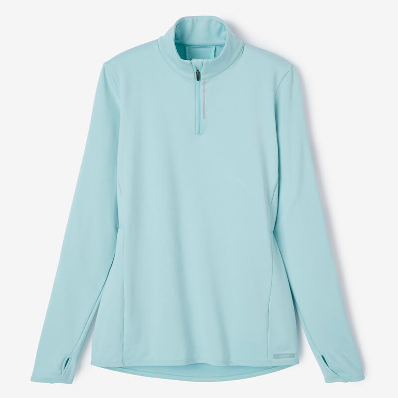 Warm hardloopshirt voor dames lange mouwen rits lichtblauw