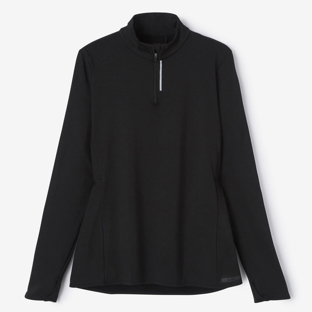 T-shirt manches longues chaud running femme - Zip warm bleu clair