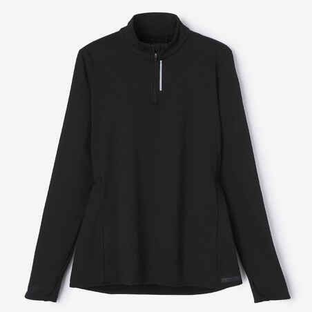 Women's long-sleeved zipped running T-shirt Warm - black