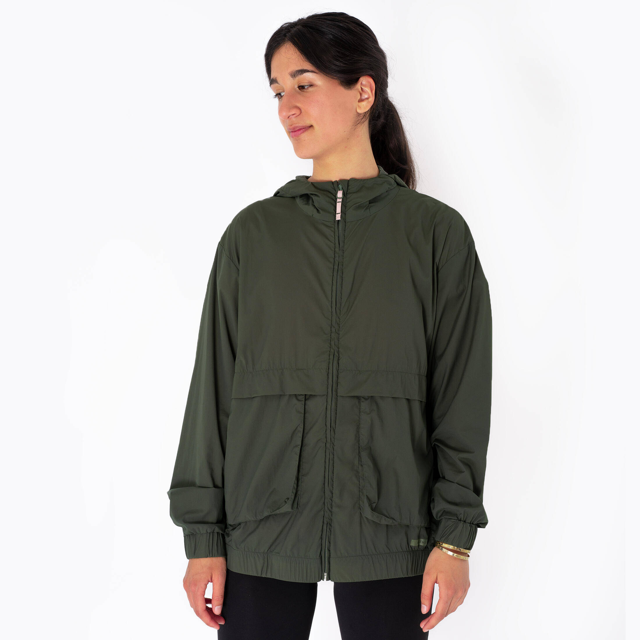 Women's windproof running jacket - KIPRUN Run 500 Wind - Khaki -  1