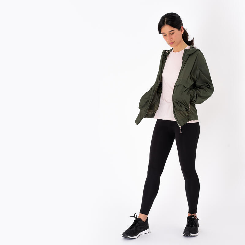 Giacca antivento running donna WIND BREATH verde militare