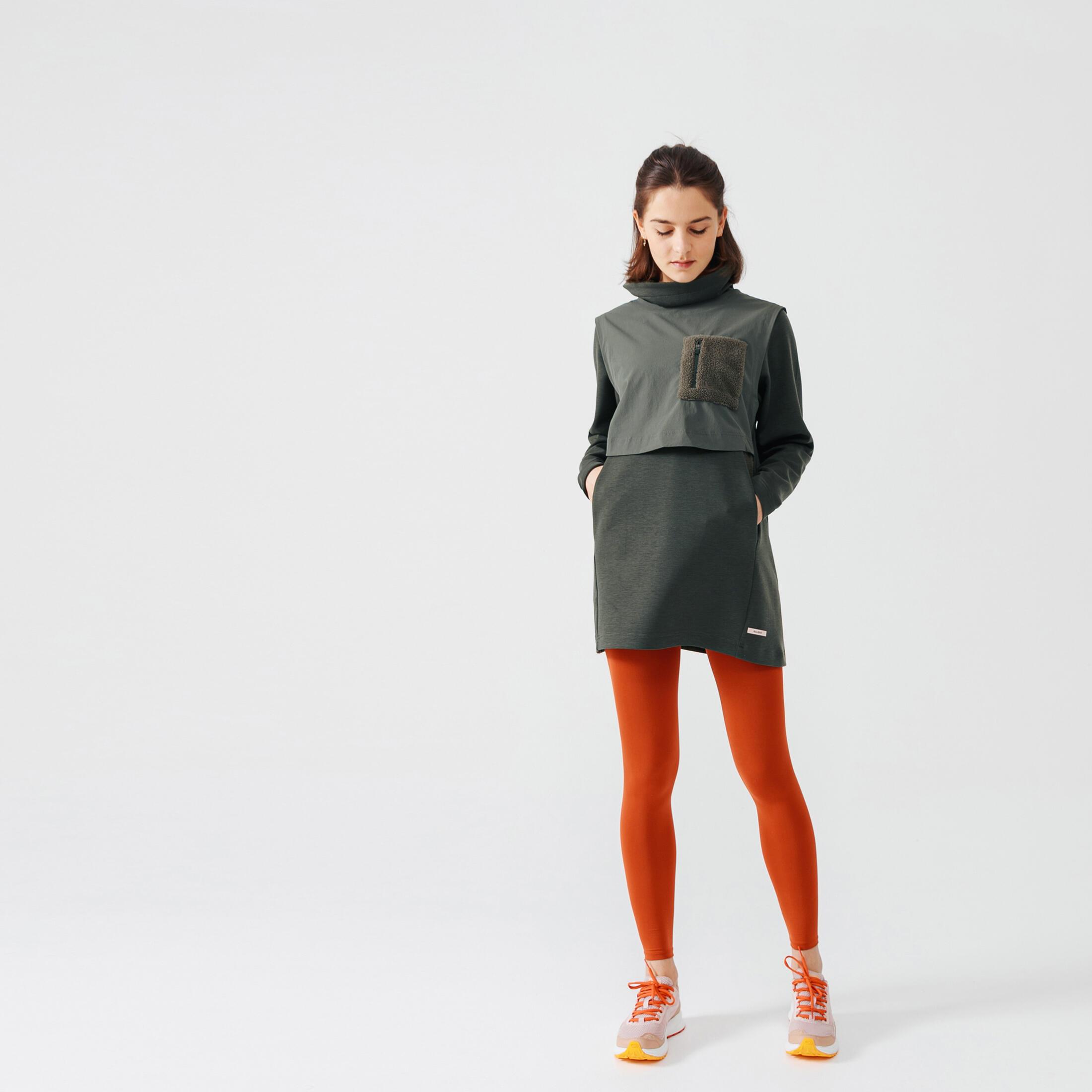 Warm+ Long Women's Running Warm Long Sweatshirt - khaki 3/9
