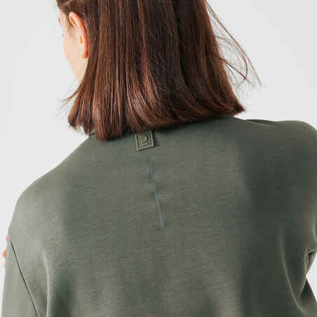 Lauf-Sweatshirt Kragen Reissverschluss Warm+ Damen khaki