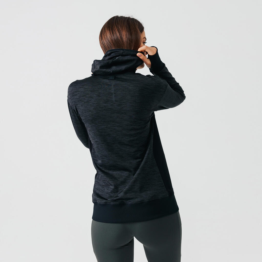 Sweat running à capuche femme - Warm noir