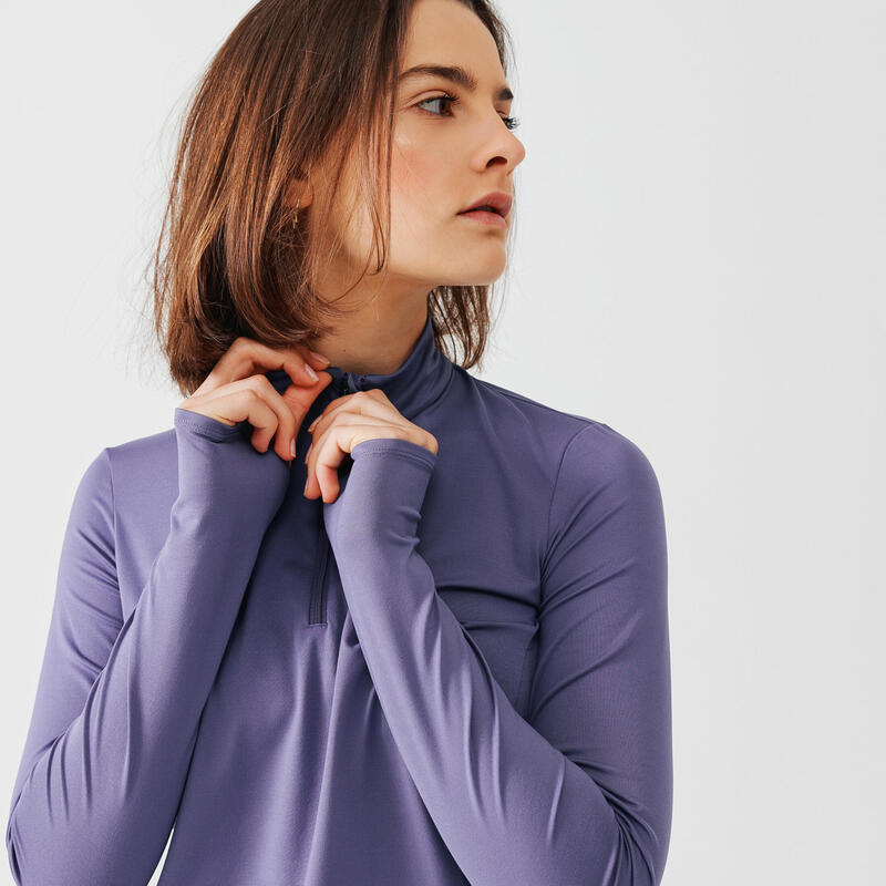Women's Running ½-Zip Long-Sleeved T-Shirt Dry+ - purple blue