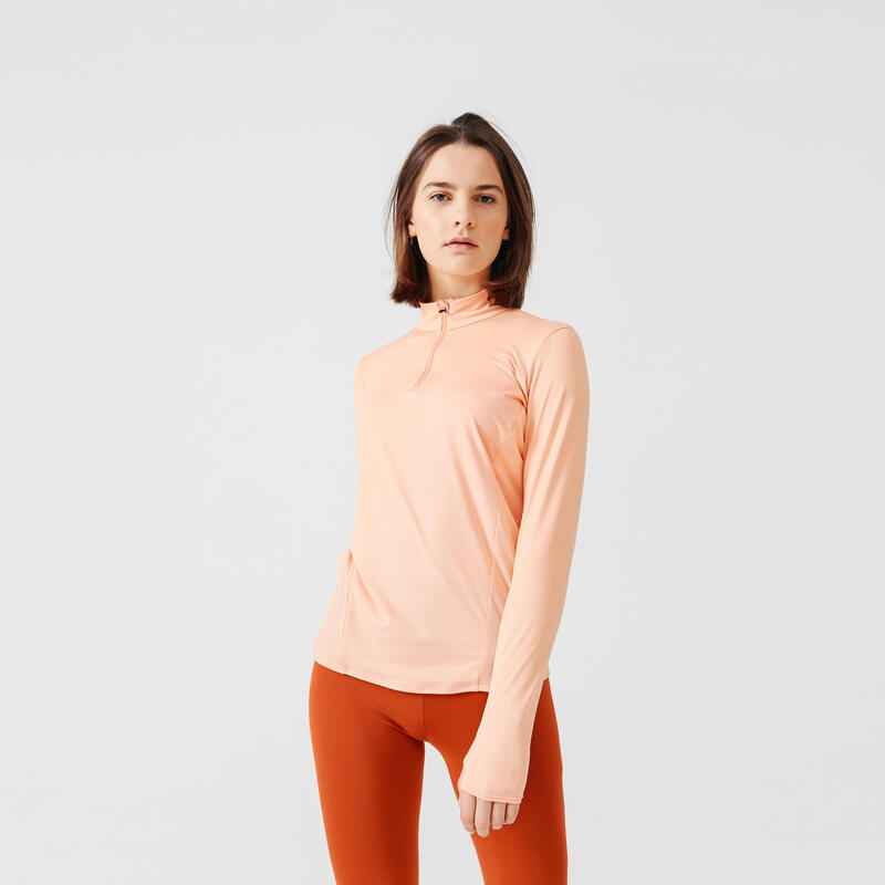 T-shirt running manches longues 1/2 zip femme - Dry+ orange
