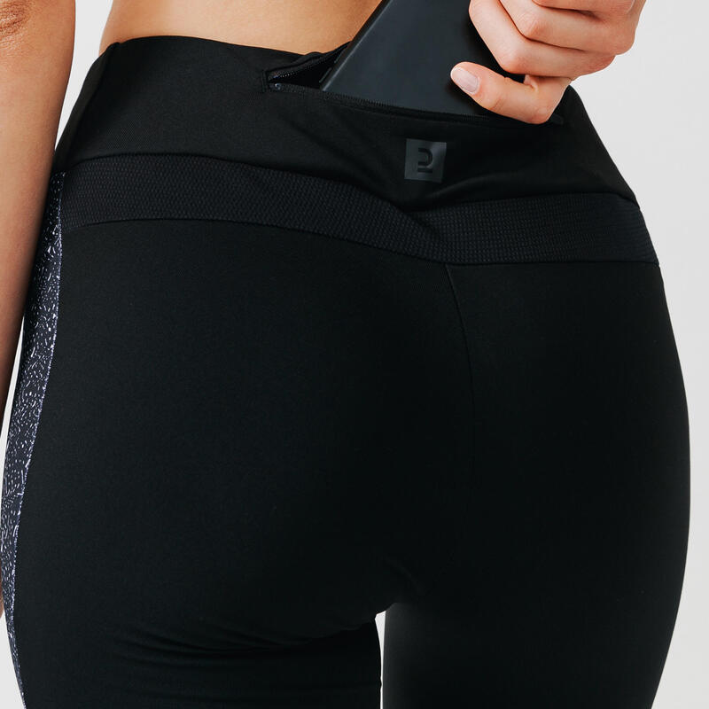 Női meleg leggings futáshoz Warm+, fekete, szürke