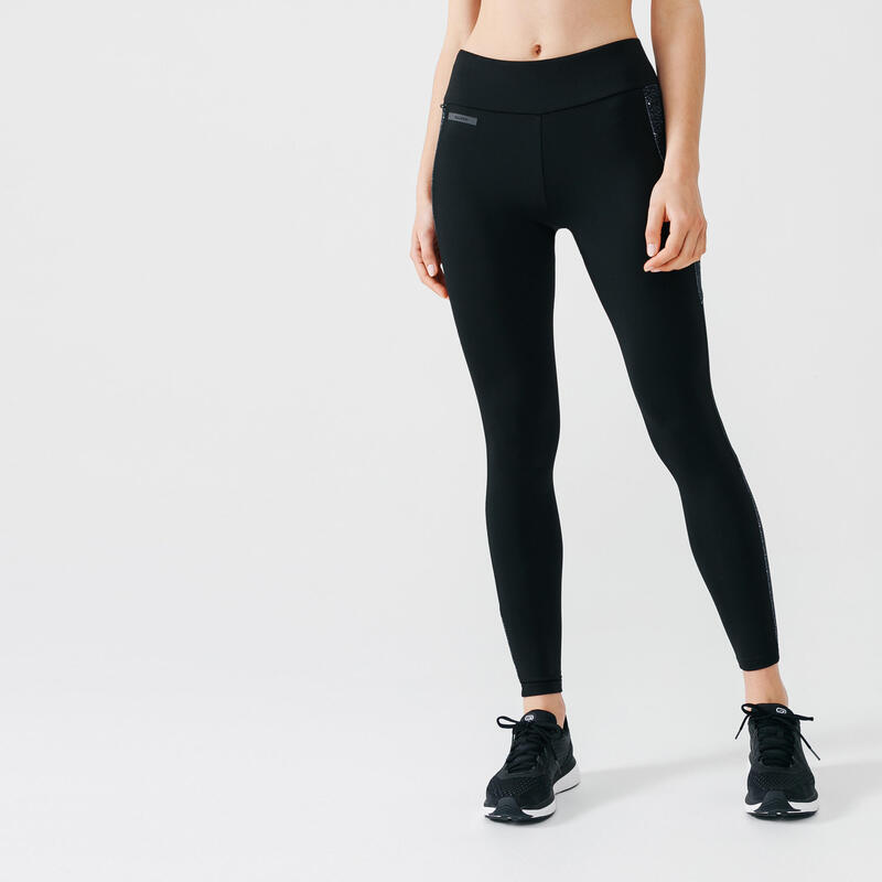 Női meleg leggings futáshoz Warm+, fekete, szürke