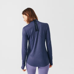 T-shirt running manches longues 1/2 zip femme - Dry+ bleu foncé