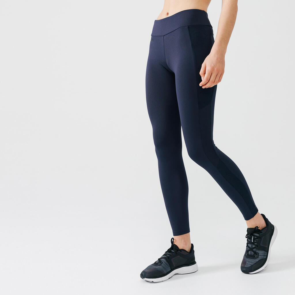 Lauftights lang Damen - Warm+ khaki mit Motiv 