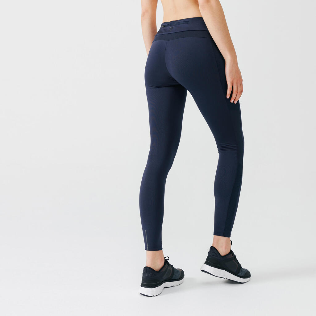 Lauftights lang Damen - Warm+ khaki mit Motiv 