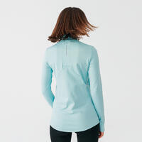 T-shirt manches longues chaud running femme - Zip warm bleu clair