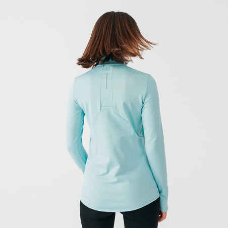 Moteriški bėgimo marškinėliai ilgomis rankovėmis „Run Dry“, šviesiai mėlyni