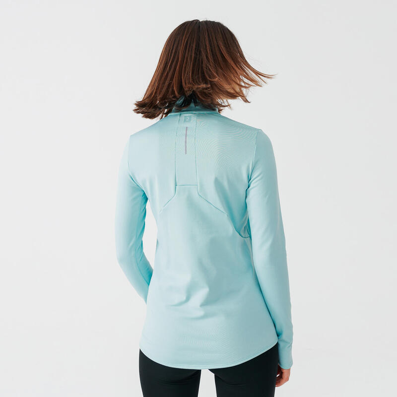 Warm hardloopshirt voor dames lange mouwen rits lichtblauw