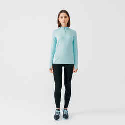 Γυναικείο μακρυμάνικο T-shirt για τρέξιμο με φερμουάρ - ανοιχτό μπλε