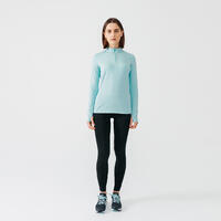 T-shirt manches longues chaud running femme - Zip warm bleu clair