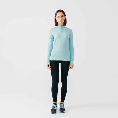 Zip Warm women's long-sleeved running T-shirt - light blue