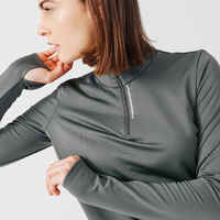 Zip Warm women's long-sleeved running T-shirt - khaki