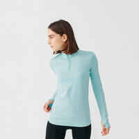 Zip Warm women's long-sleeved running T-shirt - light blue