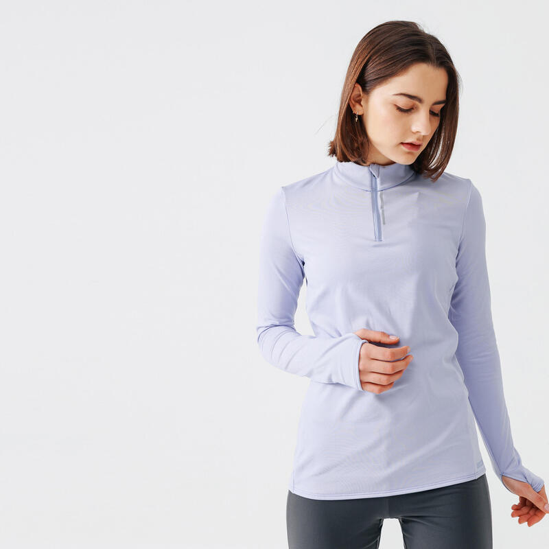 T-shirt manches langues chaud running femme - Zip warm violet clair