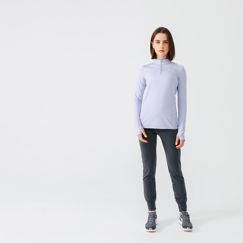 Laufshirt langarm halber Reißverschluss Run Warm Damen khaki