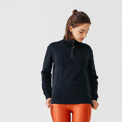 SWEAT DE RUNNING CHAUD COL ZIP FEMME NOIR