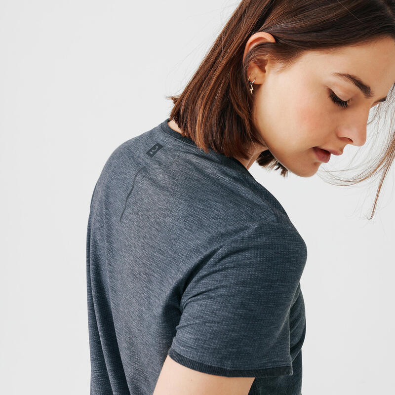 Tricou Alergare Jogging Run Soft moale și respirant Gri închis Damă