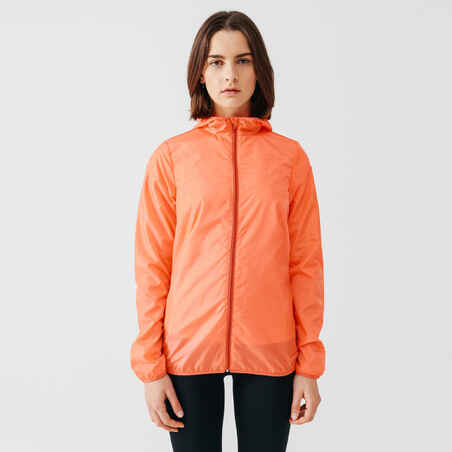 Chaqueta rompevientos de Running para mujer Kalenji wind naranja