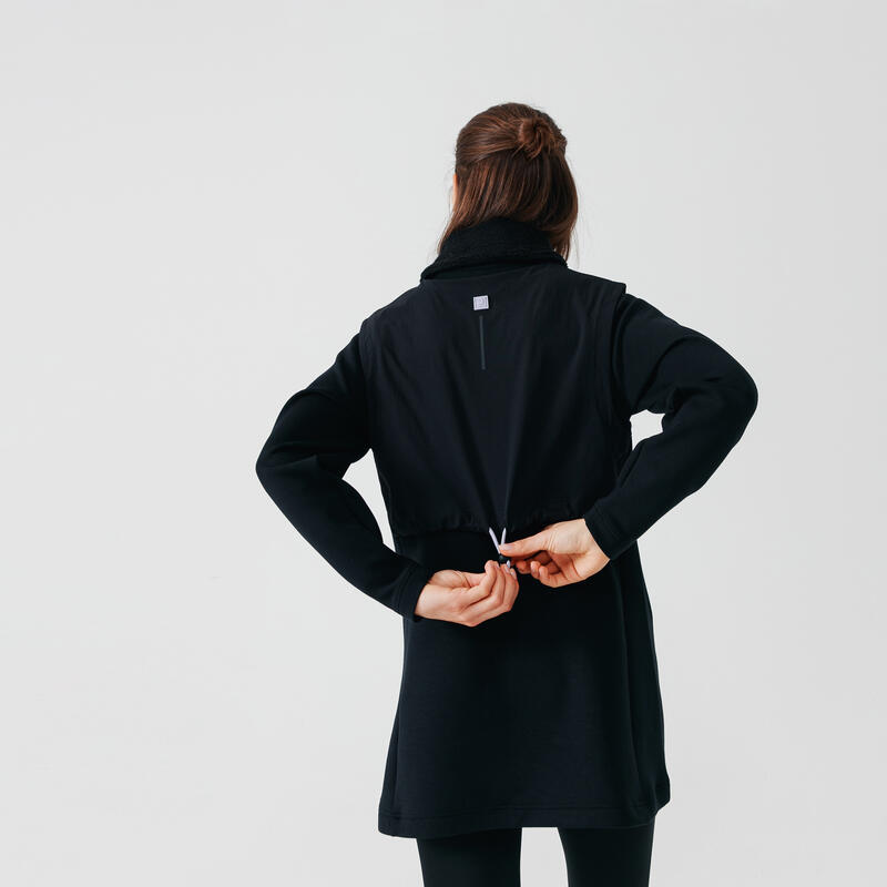 Warme lange hardloopsweater voor dames Warm+ Long zwart