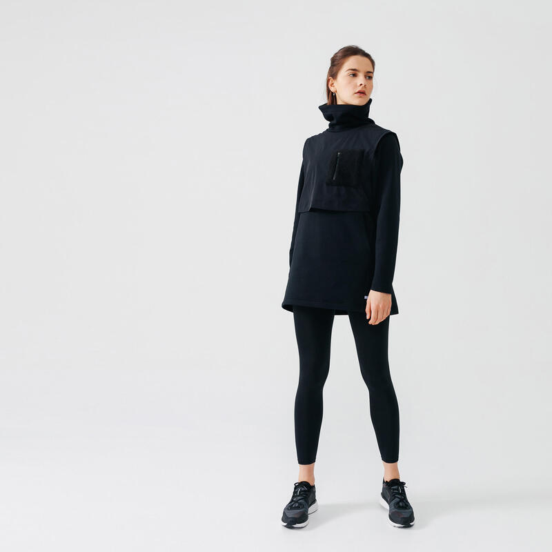 Női meleg pulóver futáshoz Warm+ Long, fekete