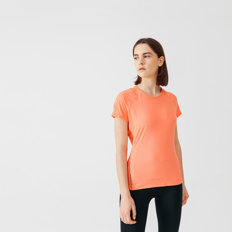 T-shirt de running manches courtes respirant femme - Dry+ rose