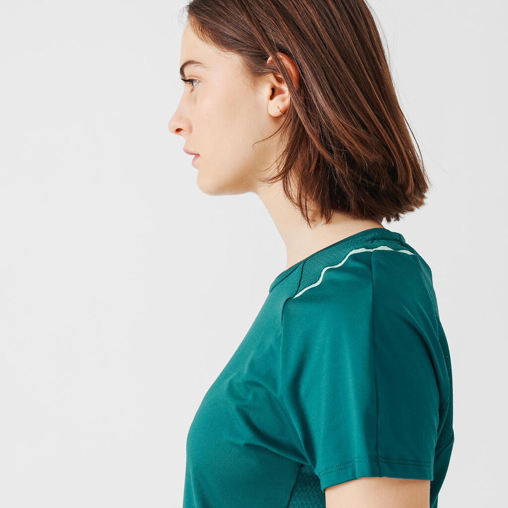 T-SHIRT DE RUNNING FEMME RUN DRY+ VERT