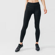 Women's Running Long Warm Leggings Warm+ Night - black with reflective motifs