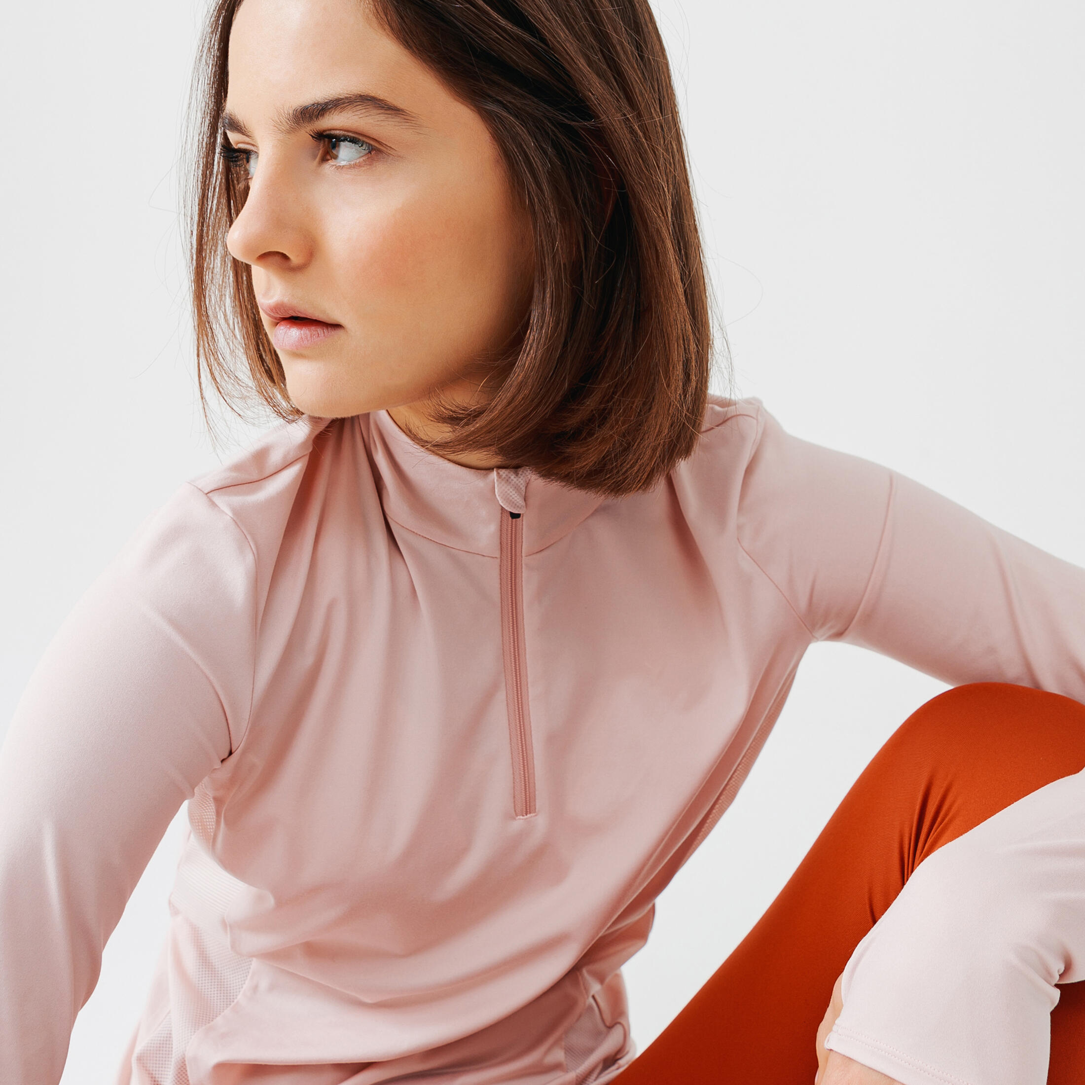 Women's 1/2-zip long-sleeved T-shirt Dry+ - light pink