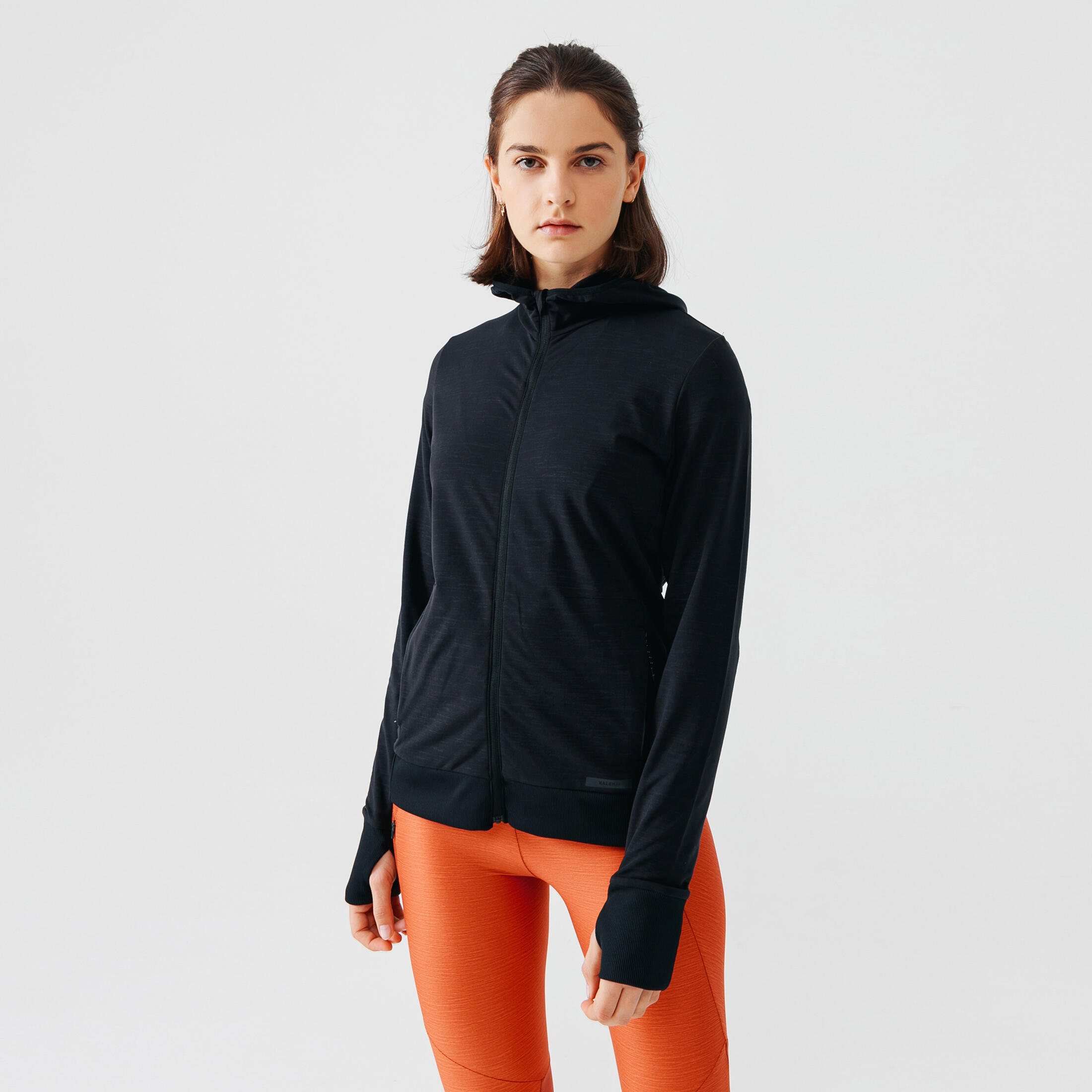 Women's running hooded jacket - Warm black