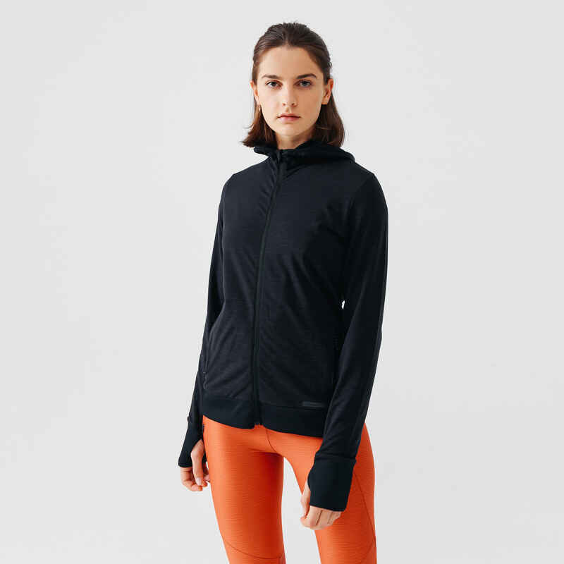 Women's Running Hoodie Warm - black - Decathlon