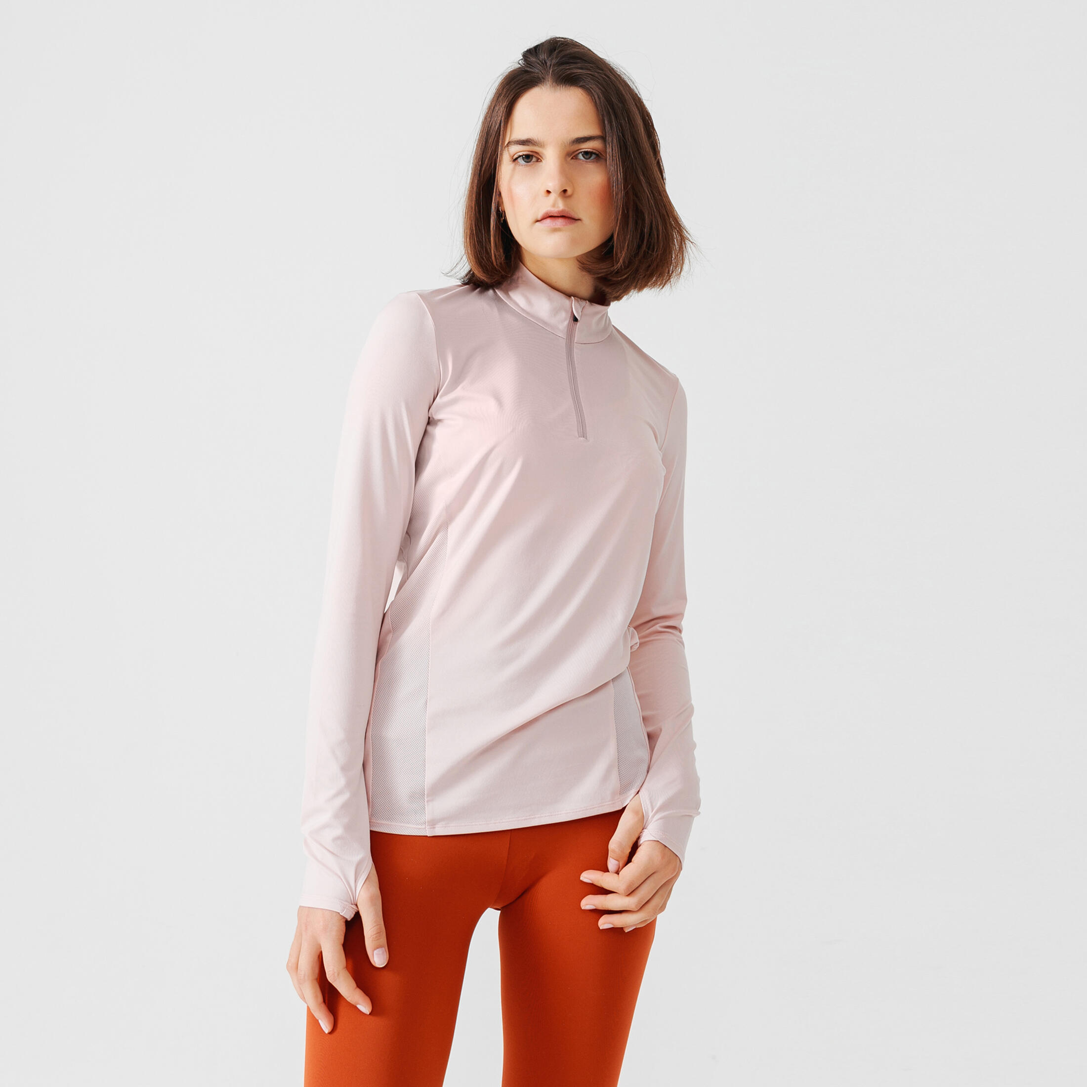 KALENJI Women's 1/2-zip long-sleeved T-shirt Dry+ - light pink