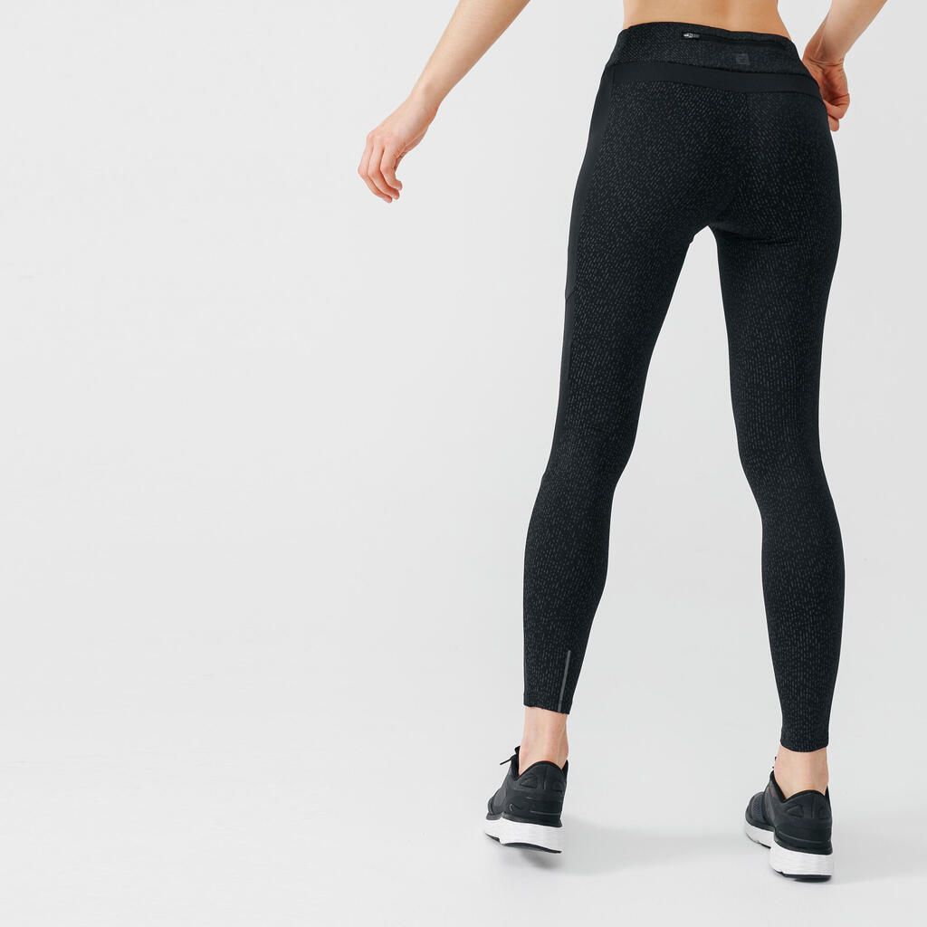  Women's Warm+ Running Long Leggings - Black with Reflective Motifs