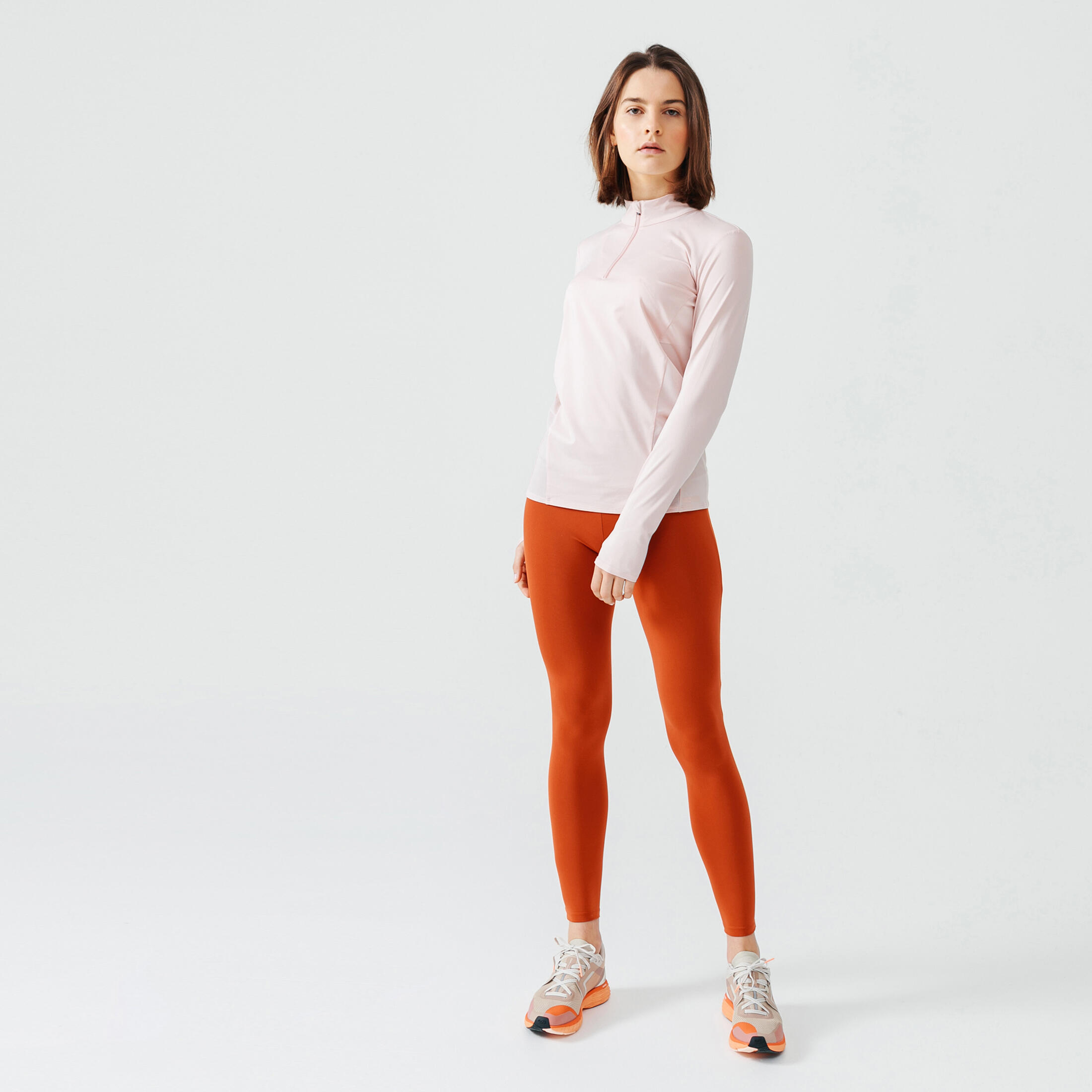 Women's 1/2-zip long-sleeved T-shirt Dry+ - light pink