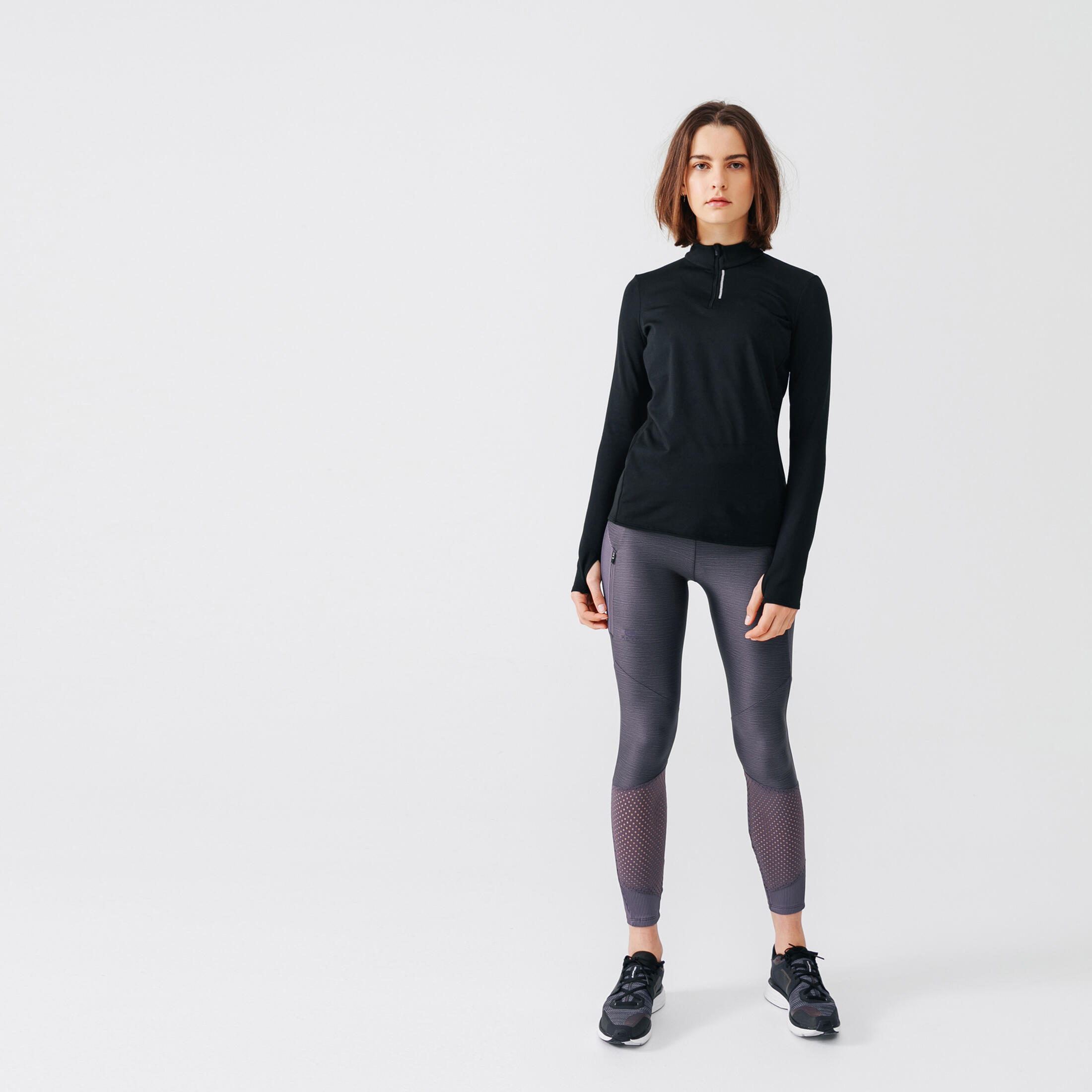 Women’s Long Sleeve Running Shirt- Run 100 Black - KALENJI