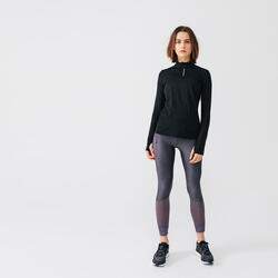 T-shirt manches longues chaud running femme - Zip warm noir