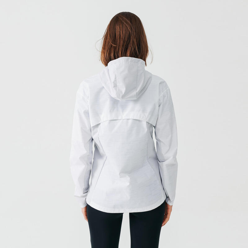 Veste à capuche running déperlante femme - Rain blanche