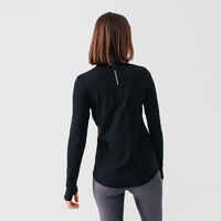 Women's long-sleeved zipped running T-shirt Warm - black