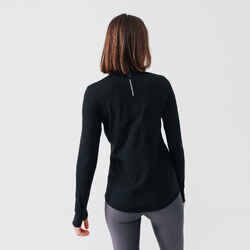 Γυναικείο μακρυμάνικο T-shirt τρεξίματος με φερμουάρ - μαύρο
