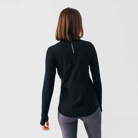 Zip Warm women's long-sleeved running T-shirt - black