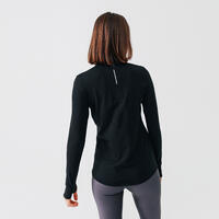 Women's Long-Sleeved Running T-Shirt - Warm Zipped Black