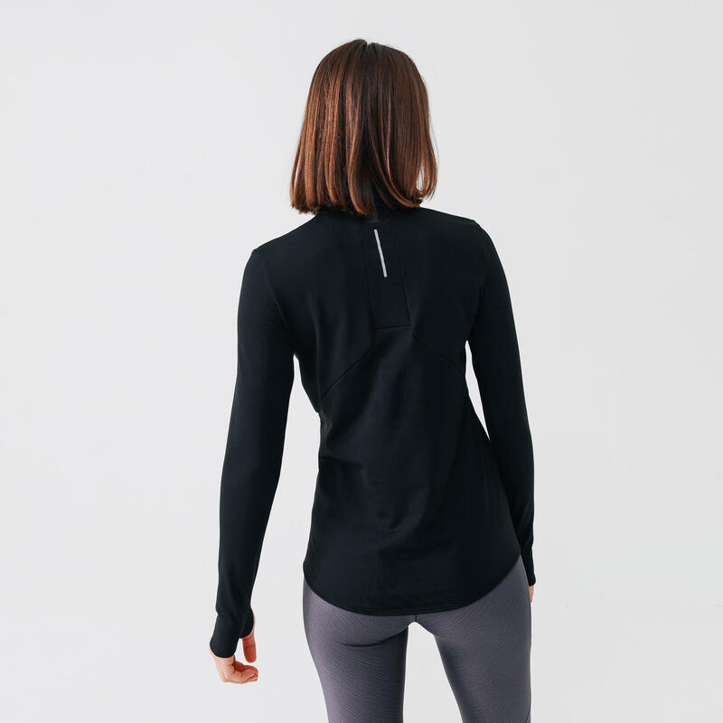 Camiseta manga larga cálida Running Mujer - Zip warm negro 