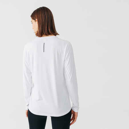 חולצת טי ארוכה לריצה עם הגנת UV לנשים – לבן קרחון