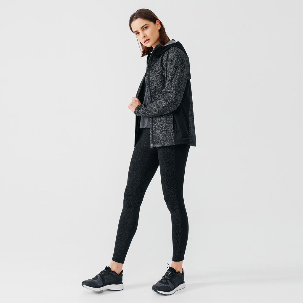 Women's reflecting hooded running jacket Rain Night - black